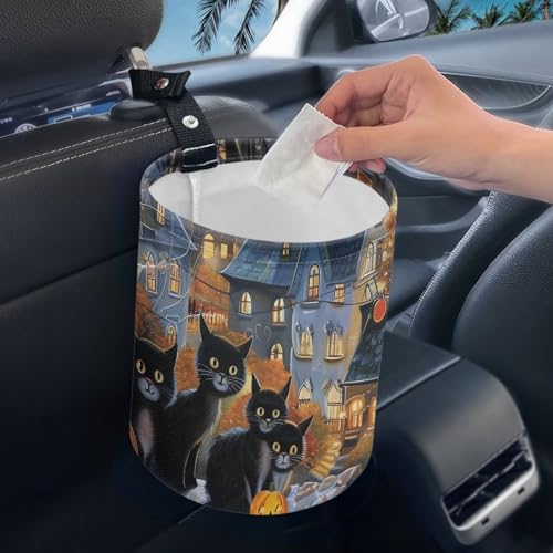 Image of Castle Cat Vehicle Trash Can Mini Car Trash Bin Car Organizer for Back Seat, Floor, or Hanging Headrest Car Decor Road Trip Essentials