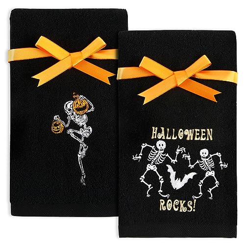 Quera 2 Pack Halloween Hand Towels 100% Cotton Embroidered Premium Luxury Decor Bathroom Decorative Dish Towels Set For Drying cover