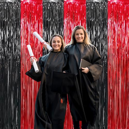 Image of GOER 2x3m Metallic Tinsel Foil Fringe Curtains, 2 Pieces, Streamer Backdrop for Birthday, Graduation Decoration and New Year's Eve (Matte Burgundy)