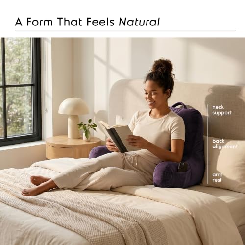 Image of Nestl Reading Pillow with Shredded Memory Foam, Designed for Sitting Up in Bed and Couch, Back and Arms Adjustable Support for Adult & Teens Backrest Pillows for Reading, with Washable Cover Purple
