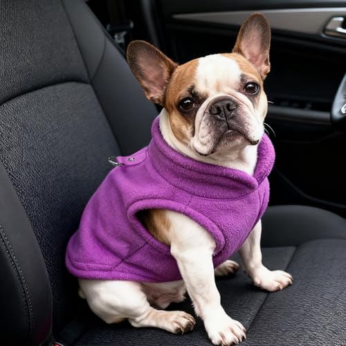 2Pcs Warm Fleece Dog Jumpers Coats, Winter Pet Clothes Vest for Small Dogs and Puppies with Leash D-Ring, Unisex (Pink Purple, S) - Image 5
