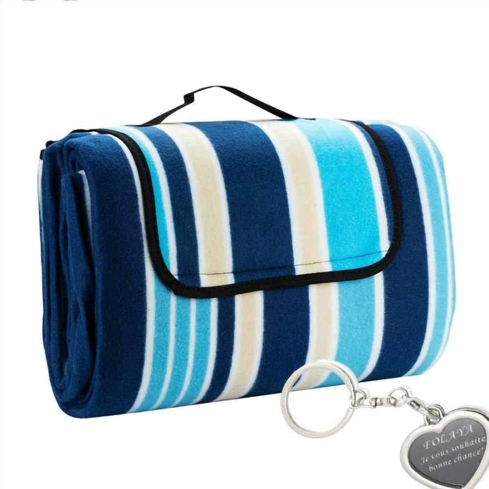 Tapis de Pique-Nique Serviette de Plage Sac 2 en 1 Étanche Imperméable Bleu Serviette d'extérieur Jardin Camping Pique-Nique Sable