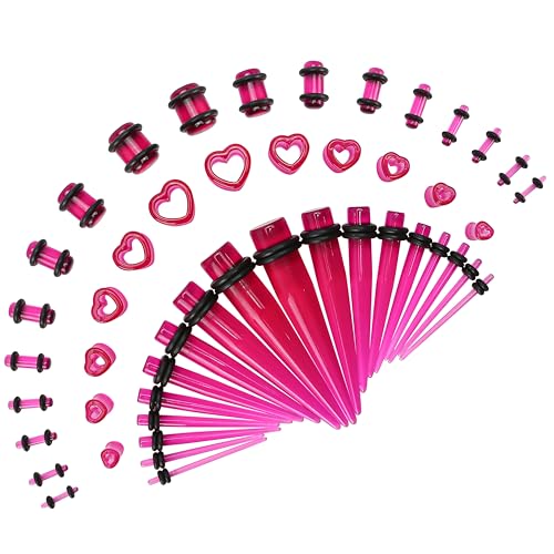 48PCS Acrylic, Silicone Ear Stretching Kit: Lightweight Tapers, Heart Tunnels & Plugs for Starter Expanders | Body Piercing Jewelry Earring Gauges Gauging Set for Men, Women (Size: 14G-0000G, Purple)