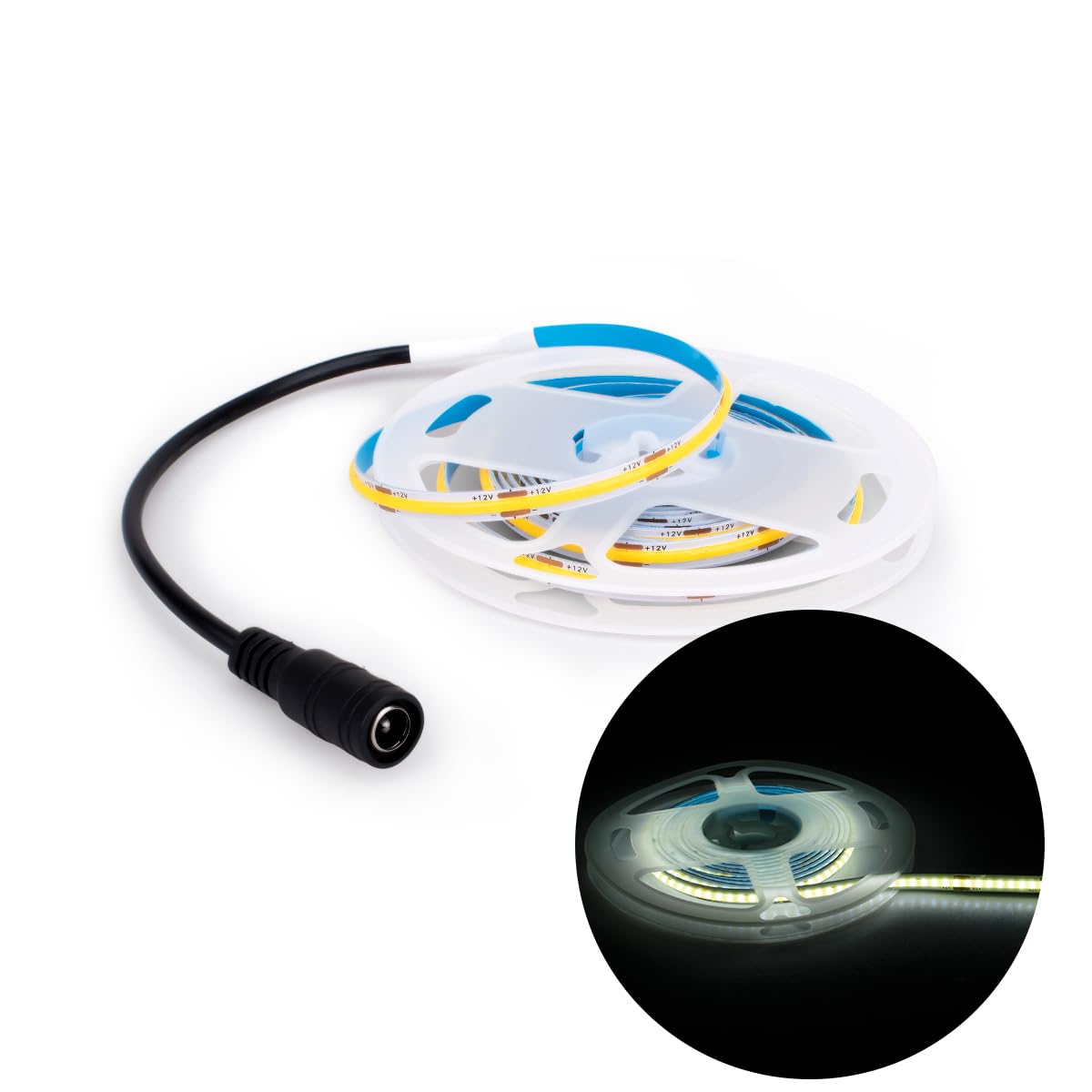 Innfeeltech 2M COB LED Light Strip, 5mm Width 12V 6000K 320LEDs/m Light Strip with DC Connector