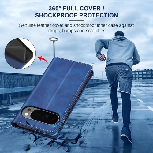 Image of Jasonyu Flip Wallet Case for Google Pixel 10 Pro XL 5G,Leather Magnetic Folio Cover with Card Holder,Kickstand - TPU Shockproof Durable Protective Phone Case,Blue