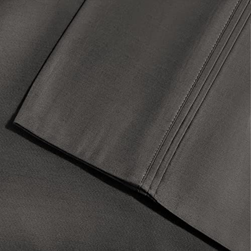 Superior Cotton Blend 1200 Thread Count Bed Sheet Set, Elegant Bedding, 6-Piece Set Includes 1 Elastic Deep Pocket Fitted Bedsheet, 1 Flat Sheet, 4 Pillowcases, Modern Sateen Weave, Queen, Charcoal #TOP2