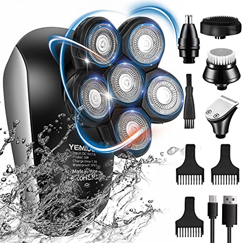 Head Shavers for Bald Men 5 in 1 Cordless Electric Rotary Shavers Grooming Kits, IPX7 Waterproof Head Shaver Shockproof Mens Razor with Beard - Hair - Nose Trimmer - Facial Clean - Massage Brush