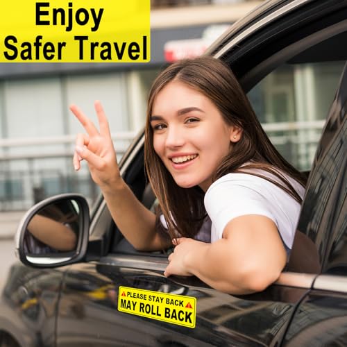 Image of Learning to Drive Stick Shift Stay Back May Roll Back Car Magnet, Funny Student Driver Warning Magnetic Car Sign for New Manual Transmission Learners (Black-Yellow-2 Pack)
