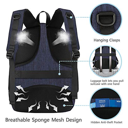 MATEIN Laptoprugzak voor heren, werk, zakelijke reisrugzak voor notebook, waterdichte schoolrugzak 15,6 inches laptop Blauw - Image 5