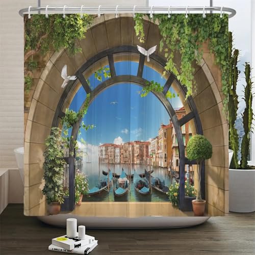 Rideau de douche en polyester de qualité supérieure avec décor architecture ancienne 3D