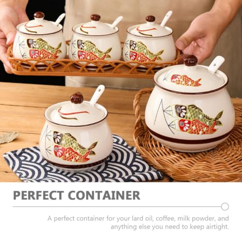Tarro de cerámica para especias de 300ml con tapa y cuchara para cocina 4