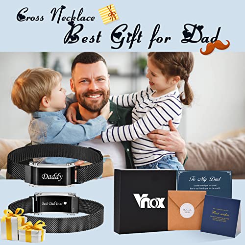 Vnox Fathers Days Gifts For Dad - Personalized Dad Bracelet Father Day Bracelet, Ajustable Stylish Stainless Steel Mesh Bracelet For Dad Daddy Papa Step Dad,Custom Fathers Day Birthday Gifts For Dad From Daughter Wife Son #TOP1