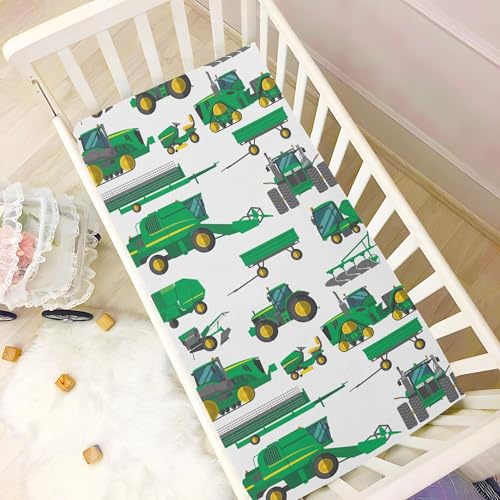 Image of Vehicles Tractor Trailers Crib Sheets Soft Breathable Fitted Baby Crib Sheets Mattress Cover for Girls Boys, 52 inch x 28 inch x 9 inch