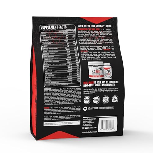 Image of Bull Mass Muscle Gainer Protein Powder | Increased Athletic performance | Strength | Weight Gain | Lean Muscle | FSSAI Approved (Rich Chocolate, 12 Lbs)