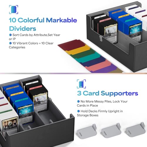 UAONO Trading Card Storage Box, Holds 1800 Sleeved Cards with 10 Dividers & 3 Stoppers, Magnetic Closure PU Leather Card Case for MTG, PTCG, YGO, Sports Cards (Black) by UAONO - Image 4