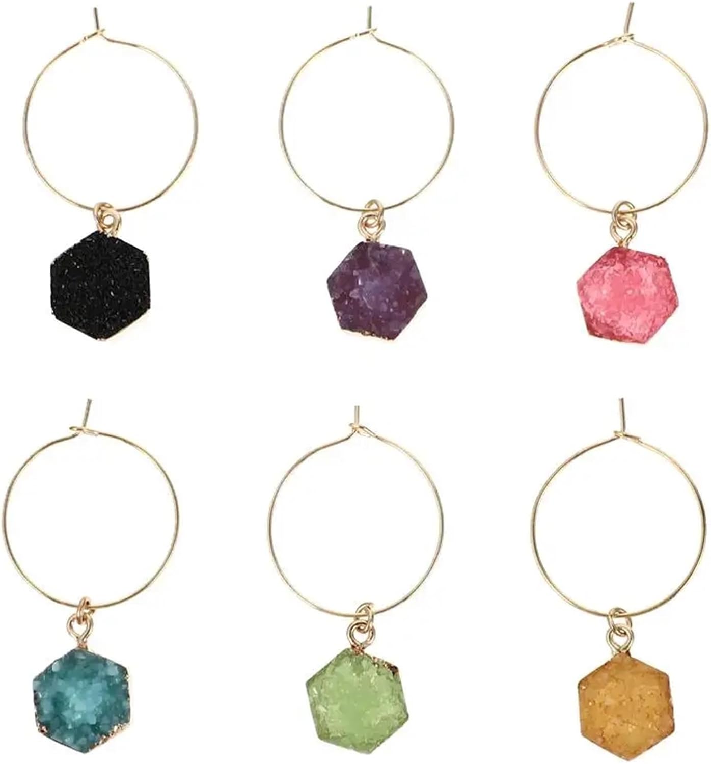 Wine Glass Charms 6 Pcs Wine Glass Markers Drink Shape Tags Bottle Pendant Recognizer Stone