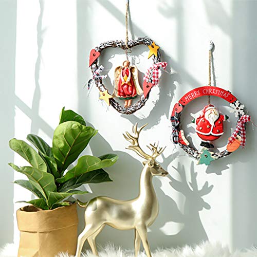 Fine Christmas Wreath for Front Door, Merry Christmas Wreath with Reindeer Snowman Santa Claus Wreaths for Home Kitchen Wall Window Hall Decor (C)