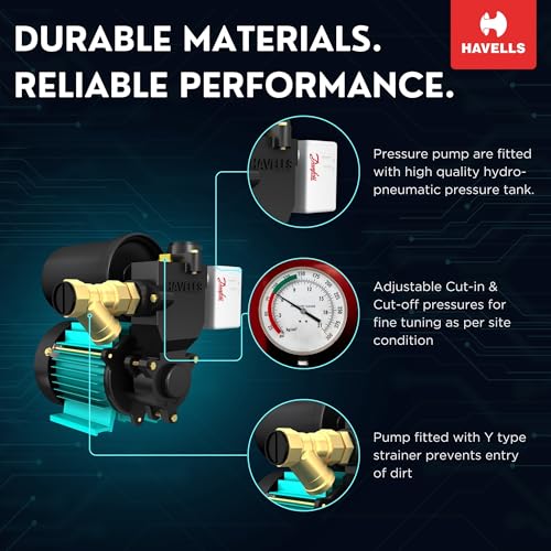Image of Havells Pressure Booster Pump For Home Water Pump HBTM2 (0.5 HP) | Copper Winding, High Flow Rate, 180-260 V Range | Overheat Protection, Durable | For Home, Gardening, Car Wash | 1 Yr Warranty