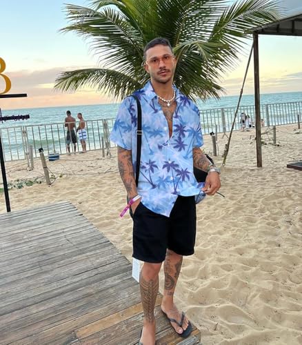 UNIQUEONE Men's Hawaiian Short Sleeve Button Down Tropical Floral Beach Vacation Shirt2