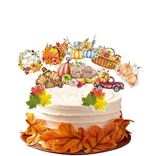 Thanksgiving Party Supplies Cake Toppers Decorations, Autumn Turkey Cupcake Toppers Fall Little Pumpkin Pick Kit, Harvest Maple Food Cake Snack Bake Dessert Favors Holiday #TOP3