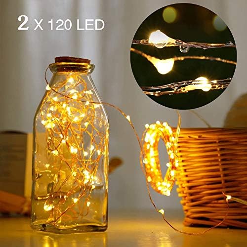 Gaheslop LED Fairy Lights USB Powered, 2 Sets 12M/40Ft 120 LED String Lights 8 Modes Copper Wire Decorative Lights with Remote Best for Girls Bedroom, Xmas Tree, Photo Wall, Balcony(Warm White)