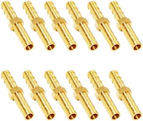 JoyTube Brass Hose Barb Fitting Metals Splicer Mender, 1/4" Barb Hose Union Fuel Gas Water Air (Pack of 12)