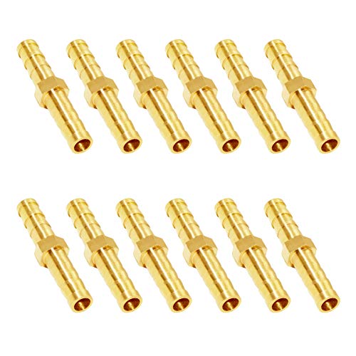JoyTube Brass Hose Barb Fitting Metals Splicer Mender, 1 4 Barb Hose Union Fuel Gas Water Air (Pack of 12)