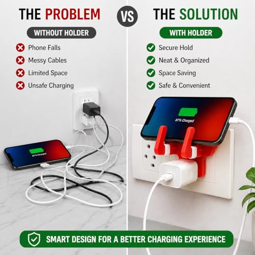 Image of Leo Universal Mobile Holder & Wall Socket Charging Stand | Anti-Slip ABS Mobile Stand for Smartphones & Tablets | Portable Multi Phone Holder for Home, Office & Travel