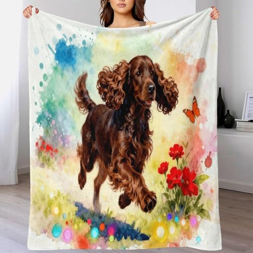 WXLWHR Manta Cocker Spaniel Inglés De Franela, Manta para Sofá con Diseño De Estilo Acuarela, Suave Y Esponjoso para Niños, Adultos 80x90inch(200x230cm)