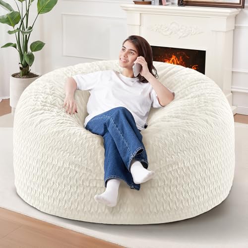 Image of HABUTWAY 4FT Bean Bag Chair,Giant Bean Bag Chairs for Adults,Big Bean Bags with Memory Foam Filled, Large Beanbag Chairs with Chevron Plush Cover-White