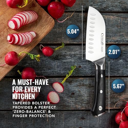Image of Cutluxe Santoku Knife 5 inch - Meat & Vegetable Chopping Knife, German Steel