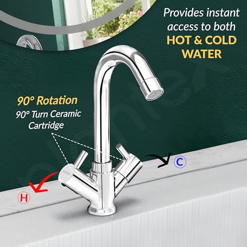 Image of Plantex Brass Spindle Basin Mixer /Wash Basin Tap with Water Saving Nozzle /Sink Tap for Kitchen Basin with Teflon Tape -(MKS-1270-Chrome)