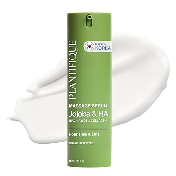 PLANTIFIQUE Korean Jojoba Oil & Hyaluronic Acid Face Massage Serum Hydrating Anti-Aging Collagen & Niacinamide Formula Perfect for Gua Sha Facial Massage Gift for Men & Women