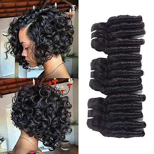 Brazilian Loose Curly Hair Weave Bundles Funmi Hair 3 Bundles Spiral Curl Funmi Human Hair Extensions 100% Unprocessed Virgin Human Hair Weft 100g/pc Natural Black(TQ12 12 12 inches)