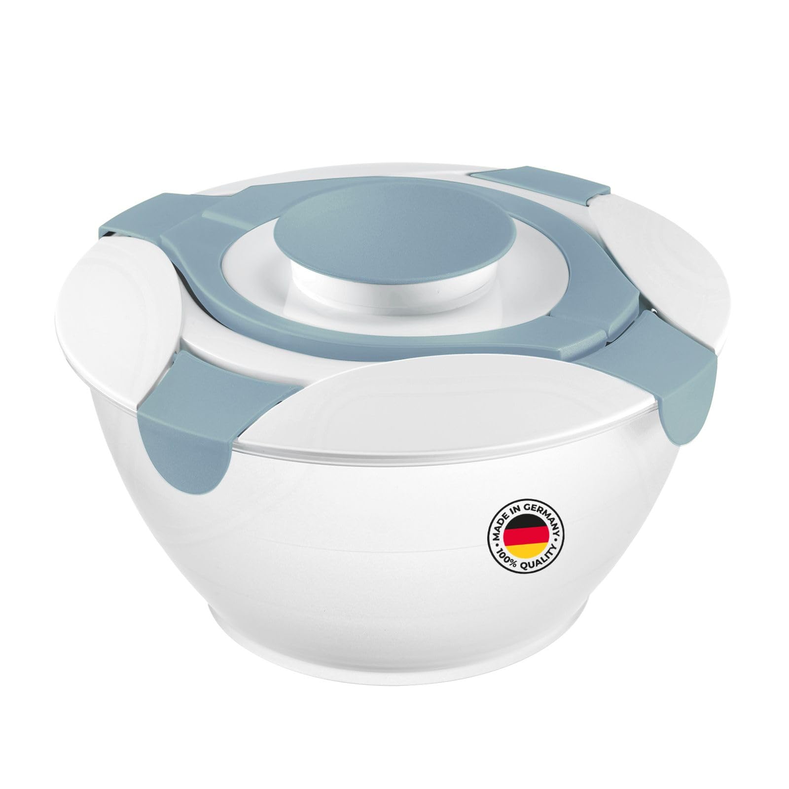 Westmark Salad Butler Bowl with Handles and Dressing Container, Volume: 6.5 litres, Plastic, Praktika, Transparent/White/Blue, 2422227B