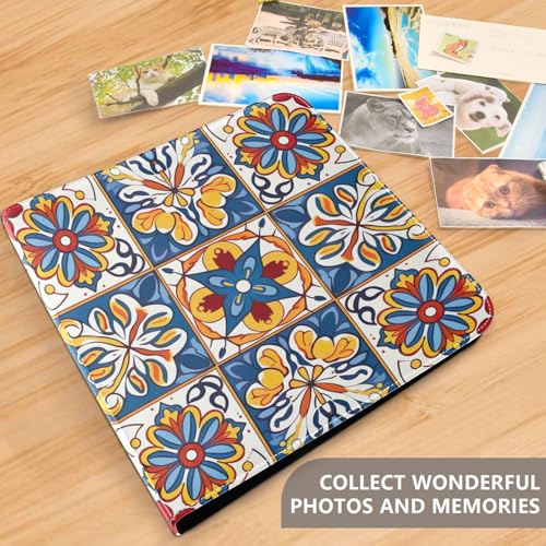 Álbum de fotos adhesivo con encuadernación de 3 anillos, diseño floral mexicano cerámico, 40 páginas 8x10 para recuerdos miniatura 5
