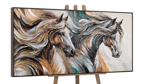 YS Cuadro acrílico Art con caballos sobre lienzo con marco colorido cuadro pintado a mano para pared sala de estar decoración moderna del hogar cuadros de oficina arte real 200x100 cm