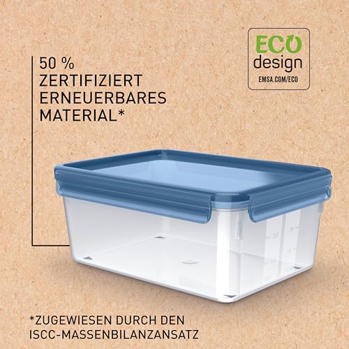Emsa Clip & Close Eco Frischhaltedose, 3,7 L, Öko-Design, auslaufsicher, hygienisch, mikrowellen-/gefrier-/spülmaschinengeeignet, BPA-frei, Blau, N1171600