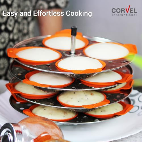 Image of Corvel Silicone Idli Mould | Idli Maker | Idli Liners original, Orange | 8Pcs | Non stick | Food Grade Silicone | BPA Free | No greasing | Oven, Microwave & Dishwasher Safe