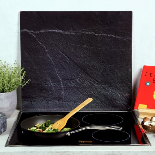 KESPER | Multi-Glasschneideplatte/Herdabdeckplatte/Herdblende, Material: Glas, Maße: 56 x 50 x 0,8 cm, Motiv: Schiefer, Farbe: Schwarz, Grau | 36595 13 3