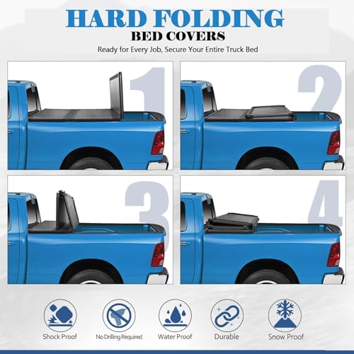 Image of TOMOKA 5FT Hard Folding Truck Bed Tonneau Cover Compatible with 2019-2026 Ford Ranger | 5' (61 inch) Bed | Tri-Fold Style | Theftproof | Solid Fiberglass | Waterproof | Not fit Cargo Management Rails