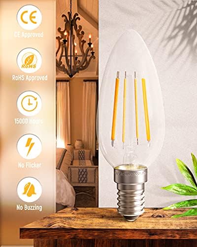 QNINE Warm White E14 LED Light Bulb, 4W (40W Equivalent), Candle Bulbs Small Screw, 2700K, Non-Dimmable, 3 Pack