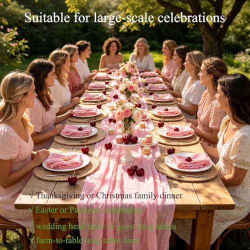 FuSenYuan Pink Cheesecloth Table Runner 13Ft and 12 Napkins Table Settings by FuSenYuan - Used condition - Image 6