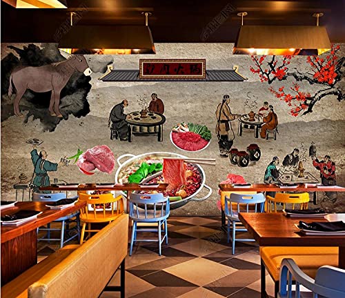 Foto Tapeten Retro Chinesisches Esel Fleisch Restaurant Esel Fleisch Hot Pot Food Catering Tooling Hintergrundwand-350Cmx245Cm