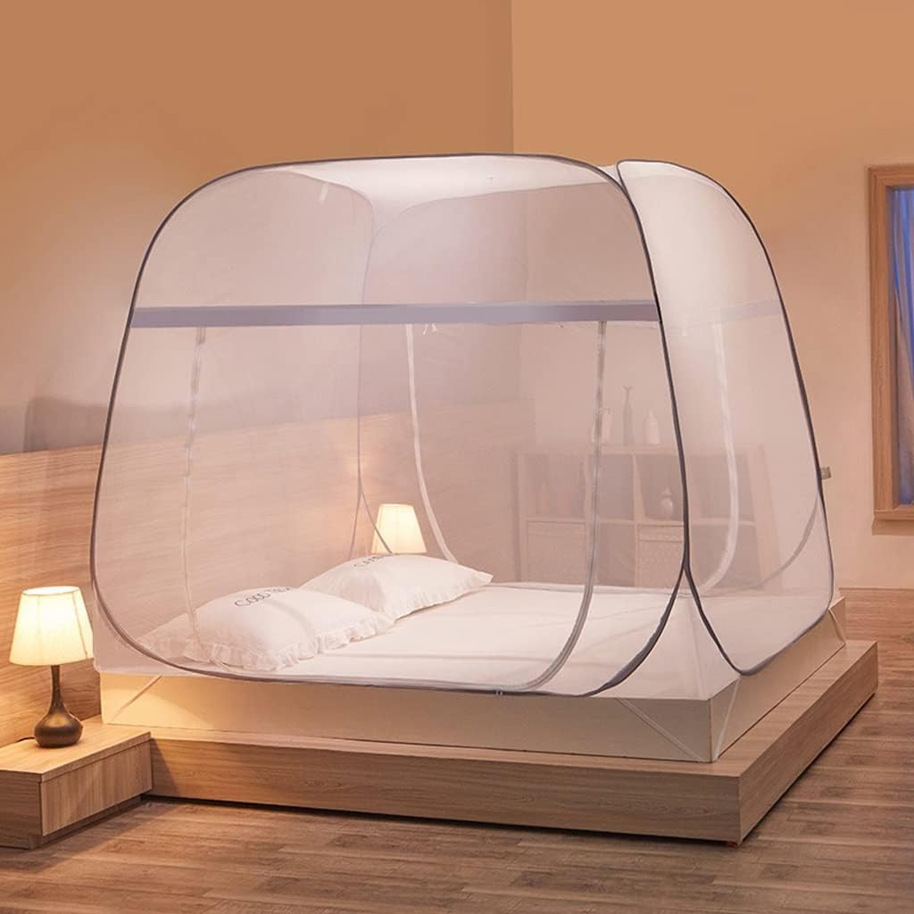 Mosquitera para Cama, Tienda De Mosquitera Emergente para Uso En Interiores Y Exteriores, Mosquitera Portátil De Viaje De Doble Puerta con Fondo De Red, Mosquitera con Borde Gris, 2m*2.2m*1.5m
