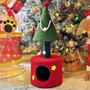 YITAHOME Christmas Cat Tree Tower with Cat Scratching Post, 32 in Cute Cat Tree with Plush Hanging Ball, Cat Tower for Indoor Cats with Small Cat Condos