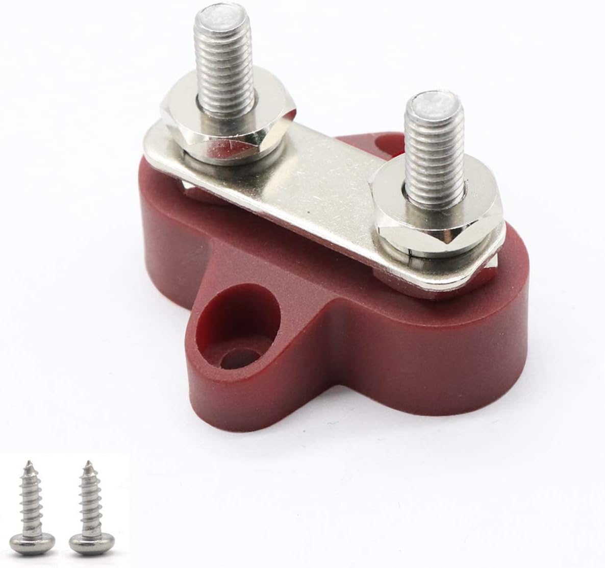Heart Horse Bus Bar Terminal Block, Power Stud Battery Junction Post 1/4" Power Distribution Positive Negative for Truck RV Boat, Dual Heavy Duty Stainless Steel DC 48V (Red)