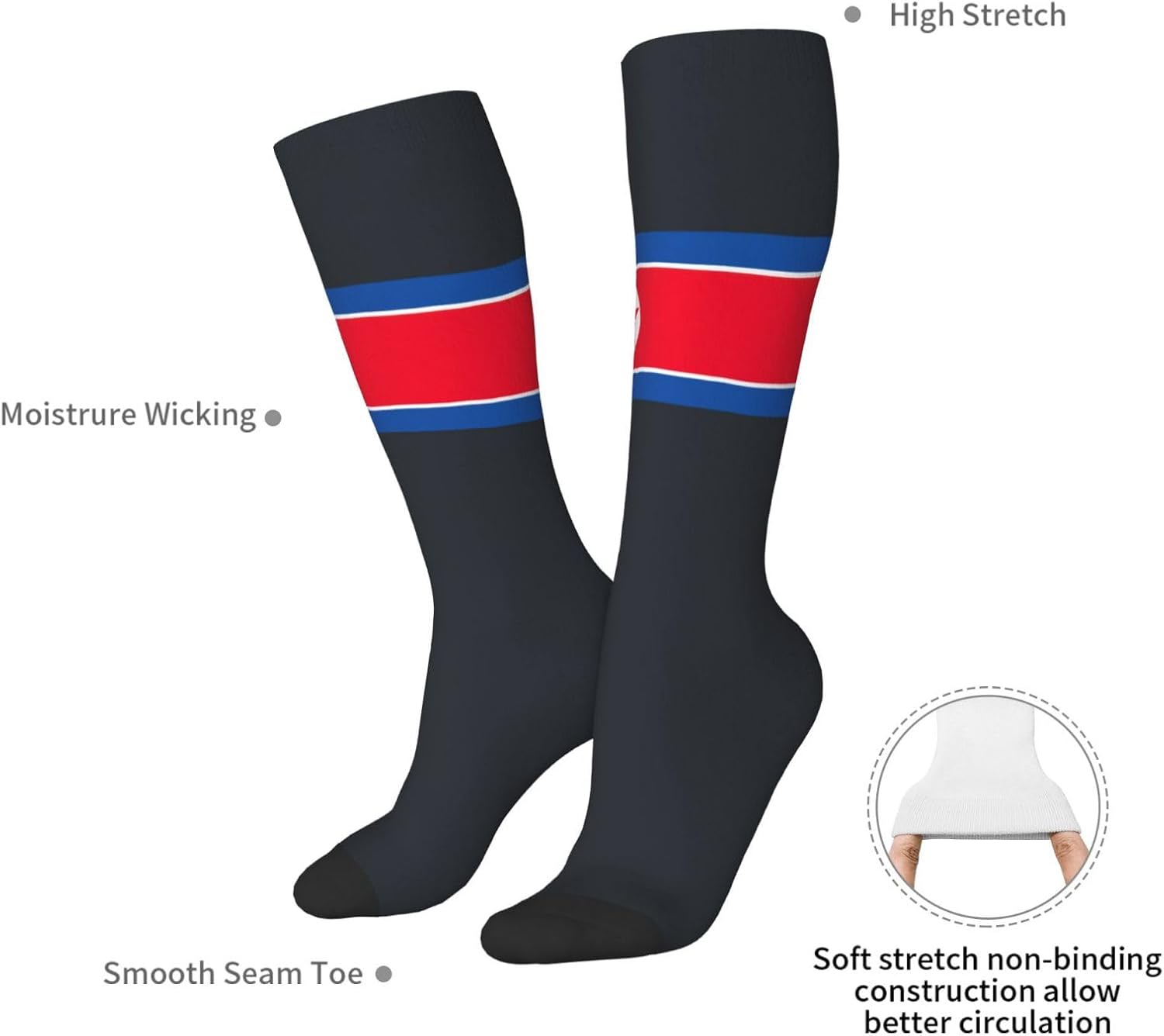 Korean Flag Print Adult Socks, Elastic Stretch Socks,Soft Breathable For Daily Sports Casual Wear