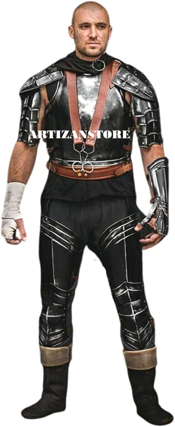 Miniatura 4 de Caballero medieval Traje de armadura medieval de acero ennegrecido LARP estilo enano traje de armadura completa medieval traje de Halloween