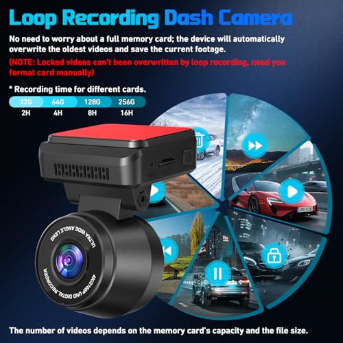 Image of Dash Cam Front 4K Dash Camera for Cars Built-in WiFi /APP Control Dashcams for Cars, 1.2 inch IPS Touch Screen Dash Cam with Free 32GB Card,170Wide Angle, G-Sensor, Night Vision, 24H Parking Mode Dashcam